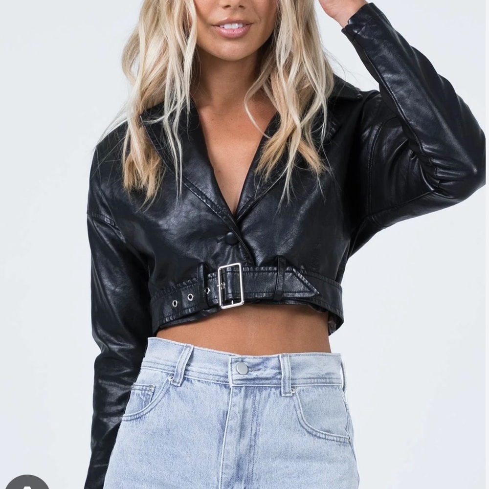 Princess Polly Jada Belted Cropped Leather Jacket